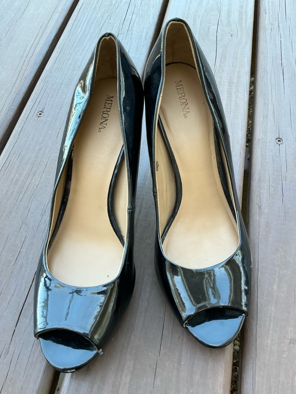 Patent Leather Peep-Toe High Heels in Black🖤